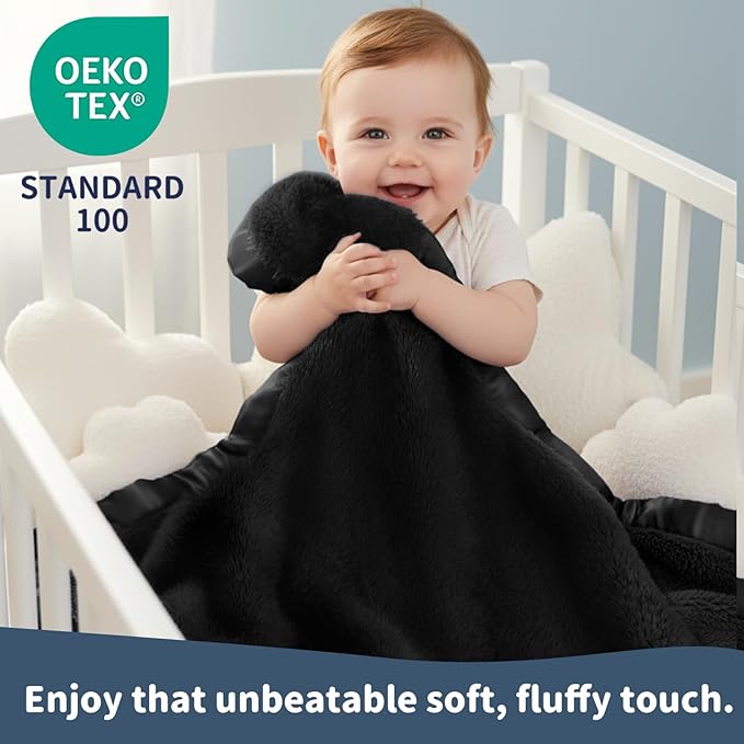 Pro Goleem Fleece Baby Blanket with 2 Inch Satin Trim Soft Anti-Static Plush Blanket for Boys and Girls Christmas Baby Gifts for Babies Black 30''x40''
