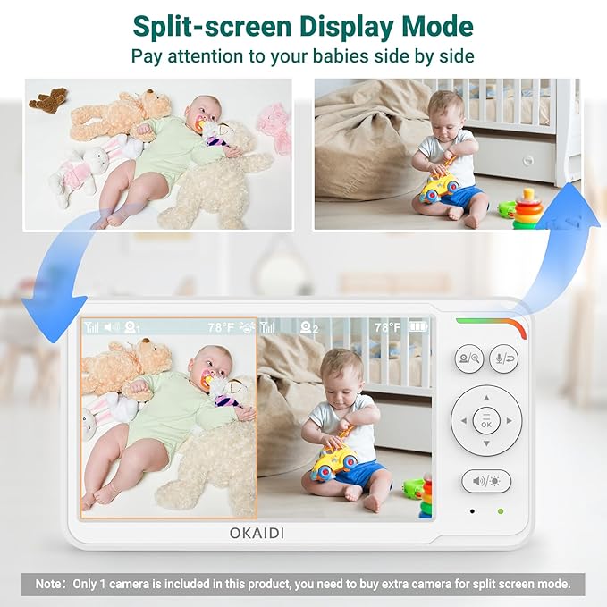 OKAIDI Baby Monitor with Camera and Audio,6" IPS Screen Baby Camera Monitor with 30H Battery,1000ft Range,Night Vision,Baby Monitor No WiFi,2-Way Talk & 150 Languages Support(Ideal for Home & Travel)