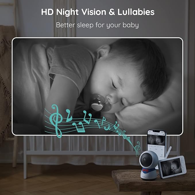 BOIFUN 5" Baby Monitor, 1080P WiFi Baby Camera Via App and Screen Control, Night Vision, 2-Way Talk, Cry& Motion Detection, Record & Playback, Lullabies, Phone App, Works with iOS, Android