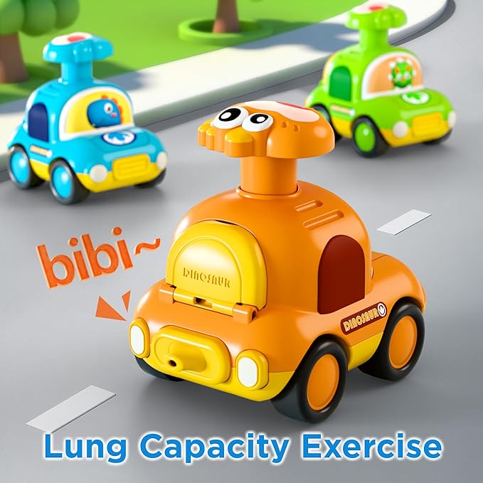 iPlay, iLearn Press to Go Dinosaur Car Toys for Toddlers 1-3, Baby Play Race Vehicle Set, Infant Boy Push Go Friction Toy, 4pcs Animal Car for 12 18 24 Month, 1st Birthday Gift for 1 2 3 Yr Kid Child