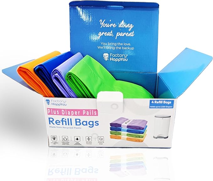 Factory Happyou® Pack of 4 Refills Compatible with Dekor Plus Diaper Pail Refills & Dekor Diaper Pail Refill Bags, 394 in Long, 30% Thicker, Advanced Odor Control. Each Roll holds up to 600 Diapers