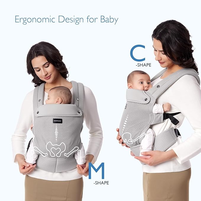 Momcozy Breathable Mesh Baby Carrier, Ergonomic and Lightweight Infant Carrier for 7-44lbs with Enhanced Lumbar Support, All Day Comfort for Hands-Free Parenting, Air Mesh-Grey