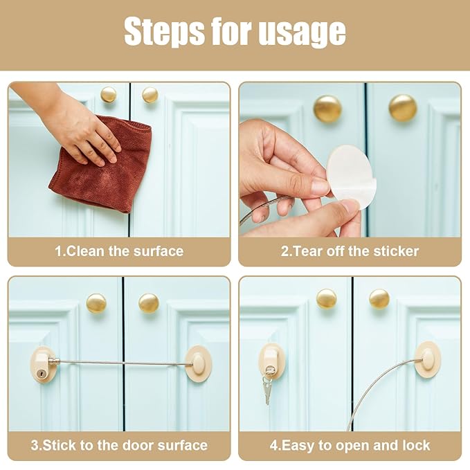 Hotop 4 Pack Cabinet Locks with Keys Mini Fridge Refrigerator Locks for Kids Toddlers Self Adhesive Child and Baby Proofing Safety for Deep Freezer Drawers Doors Latch(Light Brown)