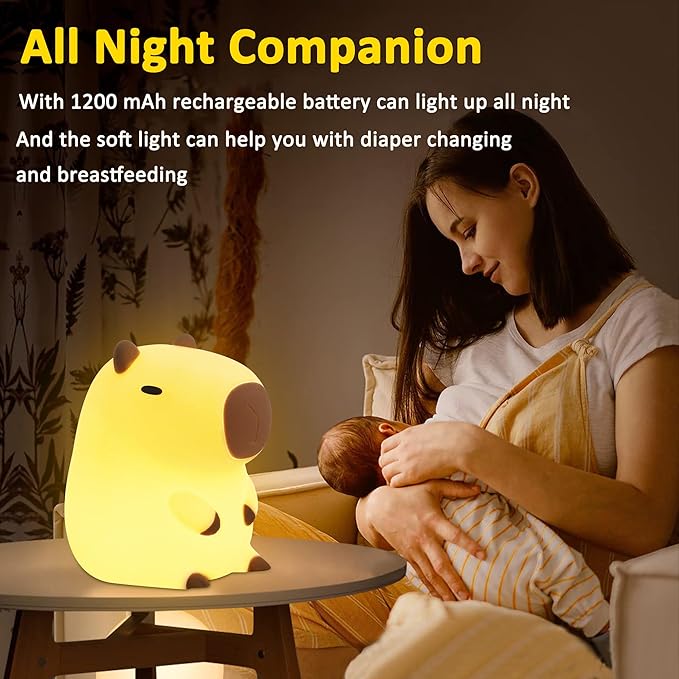 Capybara Night Lamp, Capybara for Loved Ones and Friends, Capybara Light Gift, ABS+SIL, Touch Control, Portable Rechargeable Dimmable, Best Choice for Gift Giving (Capybara)
