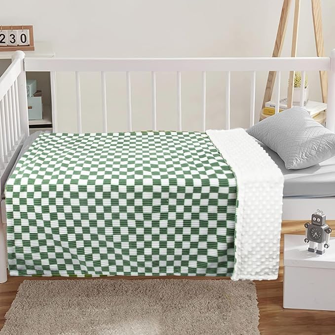 3D Checkerboard Grid Toddler Blanket for Baby Soft Cozy Corduroy Bed Blanket with Stripe Chessboard Plaid Design Infant Newborn Receiving Blanket Sage Green 30 x 40 Inches