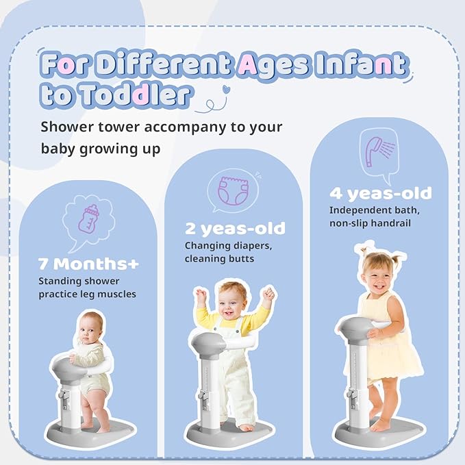 COOSEYA Baby Bath with Shower Stand Support|Anti-Pinch Soporte para Bañera de Bebé Adjustable Shower Tower and Anti-Slip for Toddler Standing Up Themselves,Ideal Gift for Infants 6-36 Months