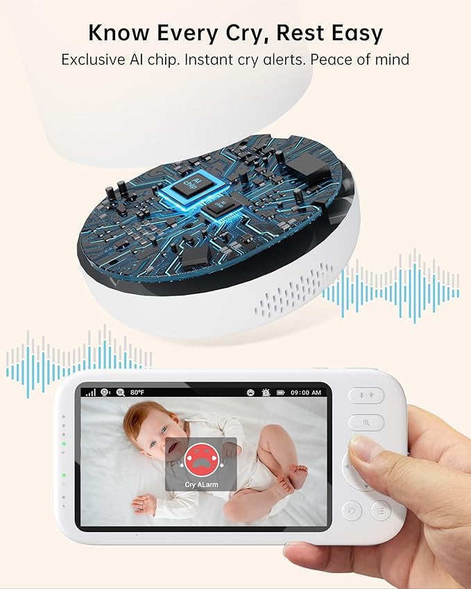 Jartoo 2K Video Baby Monitor with Camera and Audio, 1860ft Long Range Baby Monitor No WiFi 5.5" FHD Screen ANC Baby Camera Wireless, Feeding Clock, Night Vision, 2-Way Talk, AI Cry Detect, 6000mAh