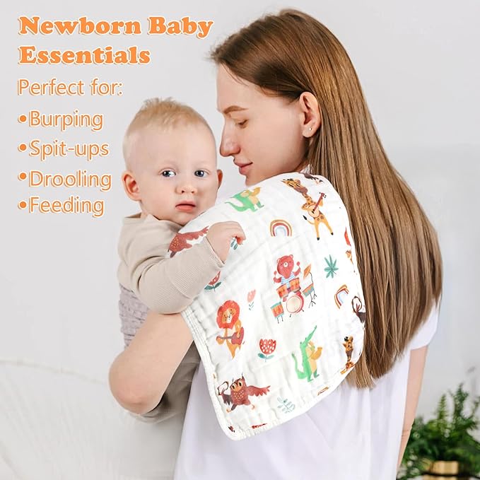 Baby Burp Cloths Muslin Washcloths 6 Pack Muslin Burp Cloths 100% Cotton Large 20''x12'' Soft 6 Layers Baby Burp Rags for Boys Girls Baby Essentials for Newborn Gift Machine Washable