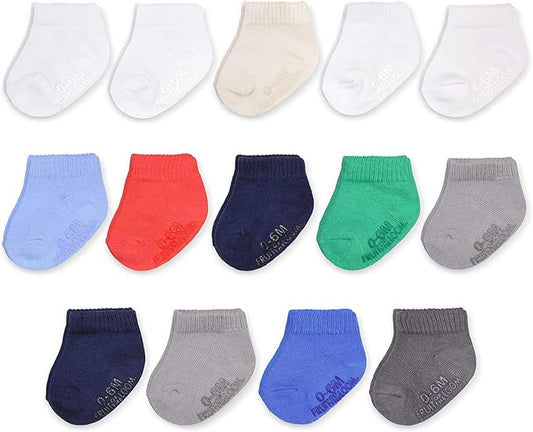 Fruit of the Loom Baby 14-Pack Grow & Fit Flex Zones Cotton Stretch Socks - Unisex, Girls, Boys