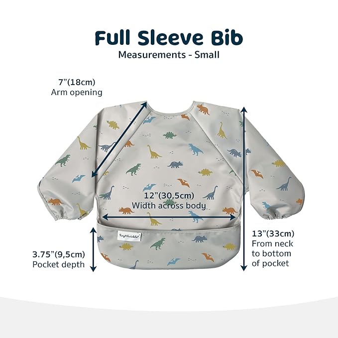 Tiny Twinkle Long Sleeve Bib for Babies & Toddlers – Waterproof Smock Bib for Eating – Machine Washable & Mess-Proof, Baby Feeding Essential & Shower Must-Have(Dinosaur, 2-4Y)