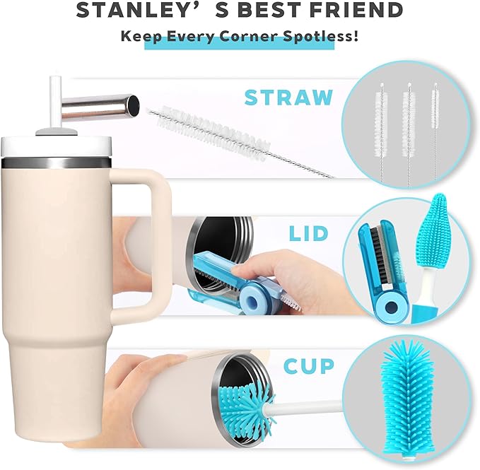 Sosmar 6 Pack Water Bottle Cleaner, Stanley Cup Cleaner Brush Kit with Long Silicone Bottle Brush, 3 Size Straw Cleaner Brush, 4 in 1 Bottle Gap Cleaner Tumbler, Sports Water Bottle
