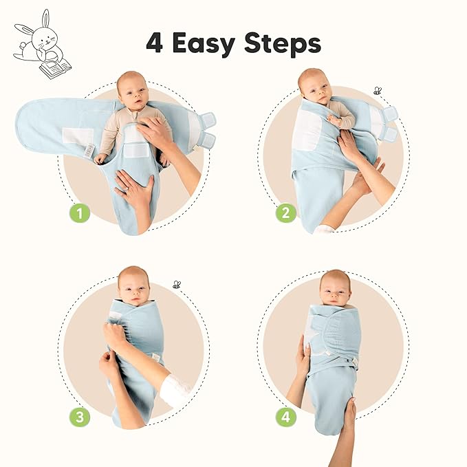 3-Pack Organic Swaddles for Newborns, Baby Sleep Sacks 0-3 Months - Baby Swaddle Wrap, Newborn Wearable Blanket, Infant Sleep Sack for Girls, Boys, Soft & Snug, Large Hook & Loop Closure (Ripple)