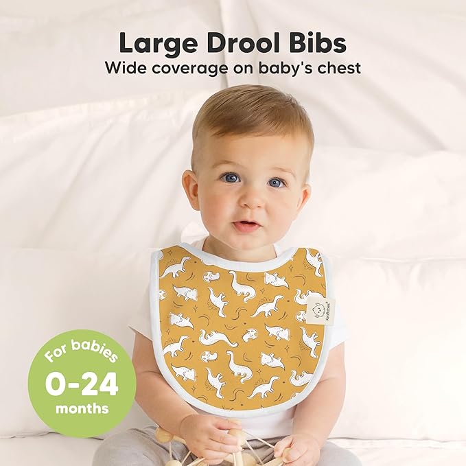 8-Pack Organic Baby Bibs for Boys, Girls - Soft Cotton Drooling and Teething Bibs for Baby Girl & Boy, Extra Absorbent, Easy to Clean & Put On for Toddler, Newborn, Infant 0-24 Months (Mesozoic)