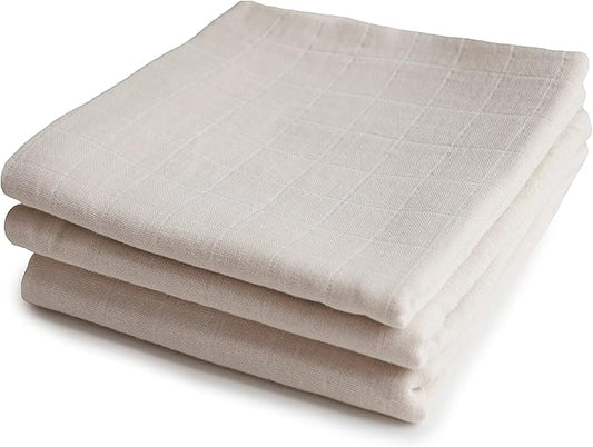 mushie Muslin Baby Cloths | 100% Organic Cotton | 23.5" x 23.5" (Fog) 3-Pack