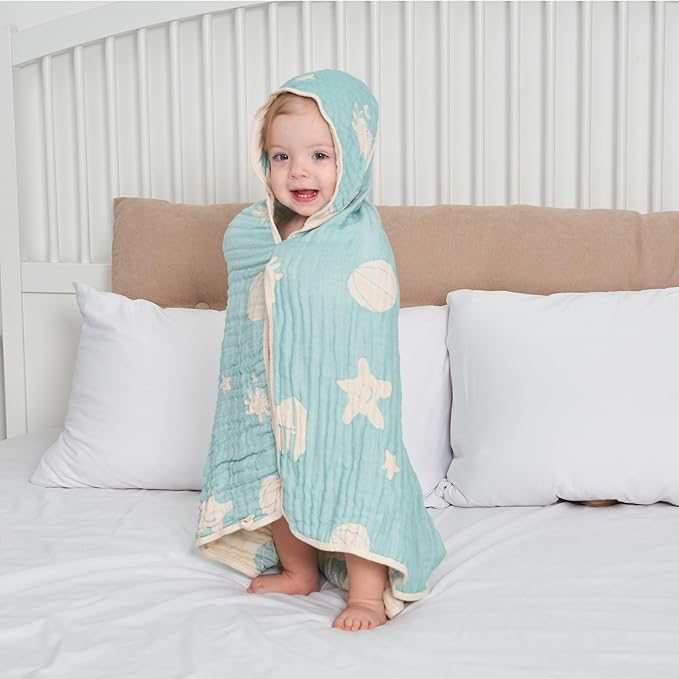Ultra-Soft Muslin Baby Hooded Towel - 32 x 32 Inches, Ideal for Bath & Beach, Suitable for Both Boys & Girls from Newborns to Toddlers