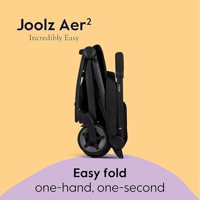 Joolz Aer2 Lightweight Travel Stroller for Baby & Toddler – Ultra-Compact One-Hand Foldable Stroller, Reclining Seat, UPF 50+ Canopy, Adjustable Leg Rest, Carry-On & Airplane Approved (Space Black)