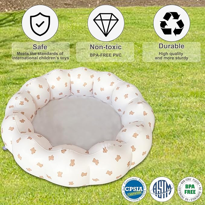 Inflatable Baby Pool, Portable Paddling Baby Swimming Pool for Toddlers Ages 0-3 Years Girls and Boys, Indoor& Outdoor, Garden and Backyard Summer Water Party, 35.4x9.8 in (Bear)