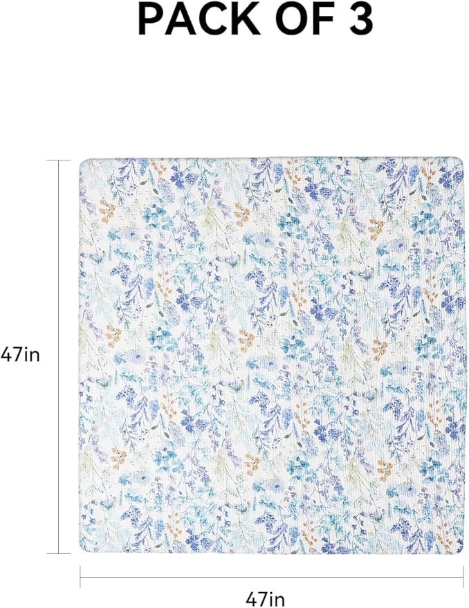 TILLYOU 3 Pack Muslin Swaddles for Newborns Baby Blankets for Girls Boys Cotton Swaddle Blankets 47"X47", Blue Flower