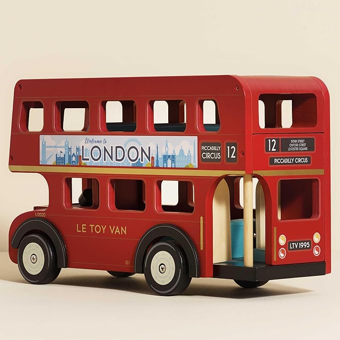 Le Toy Van - Cars & Construction - London Double Decker Bus - Wooden Bus - Role Play Toy - Suitable for Girls & Boys Age 3+, Red