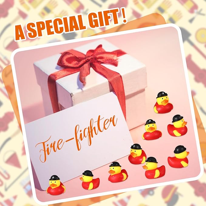Sotiff 100 Pcs Firefighter Rubber Ducks Bulk 2 Inch Fireman Rubber Ducky for Firefighter Party Favors Birthday Party Gifts Beach Summer Bath Tub Pool Float