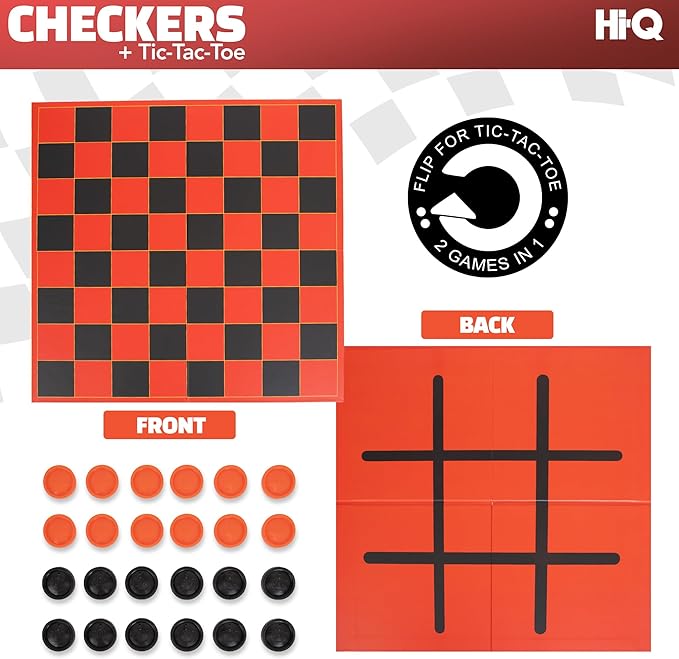 HI-Q Checkers & Tic-Tac-Toe Board Game for Kids: Unleash The Fun with Interlocking Pieces & Quality Game Board with Foldable Design