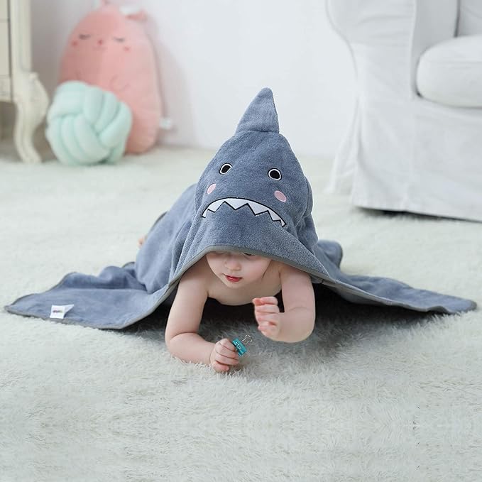 MICHLEY Unisex Baby Animal Hooded Bath Towel Soft Cotton Beach Swimming Bathrobe for 0-6T, Grey