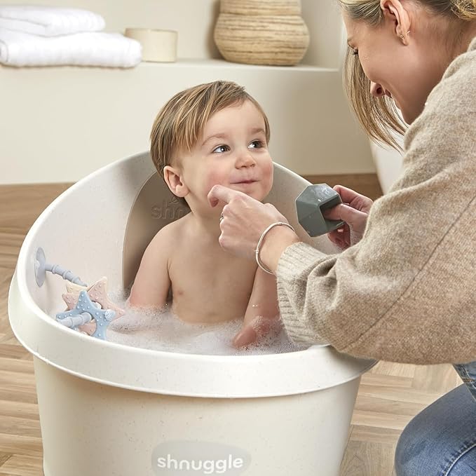 Toddler Bath Tub | Larger Bath for Bigger Kids at Bathtime | Includes Warm and Soft Foam backrest | Grippy Anti-Slip Surface | Includes Easy Drain Bath Plug | Cookies & Cream + Rinse Jug