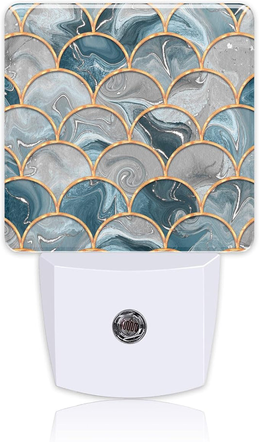 Golden Fluid Marble Texture Night Light Plug into Wall with Dusk to Dawn Sensor Cute Nightlight for Kid Girls Boys Women Men Room Decor, Hallway, Kitchen, Bathroom, Nursery, Stairs