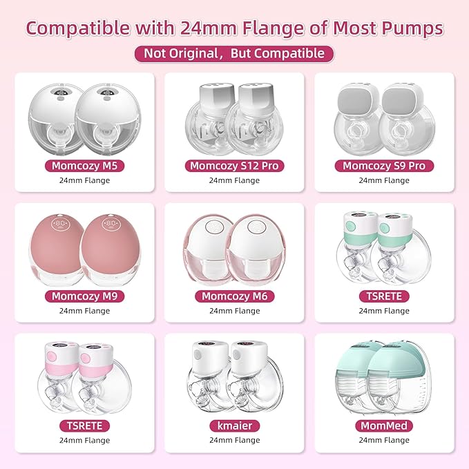 Flange Inserts 20mm 8PC Compatible with Momcozy S12 pro/S9 pro/S9/S10/S12/Medela/TSRETE/Spectra/Bellababy etc 24mm Wearable Breast Pump, Reduce 24mm Tunnel Down to Correct Size