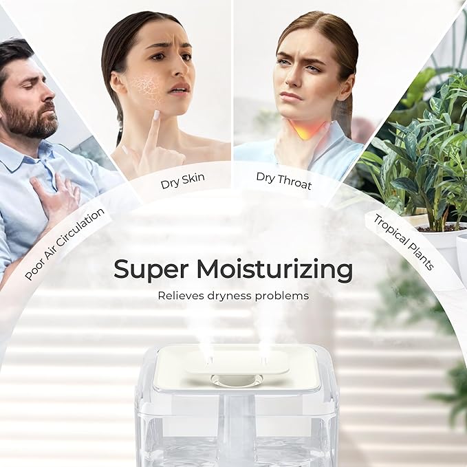 CHIVALZ Humidifiers for Bedroom, 6L Cool Mist Humidifiers for Baby Nursery, 26dB Quiet, 50H Runtime, Top Fill Humidifier for Large Room, Home, Plants, Nightlight, Oil Diffuser 1 Pack CreamyYellow