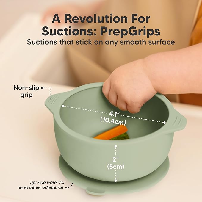 KeaBabies 2-Pack Baby Bowls with Suctions, Lids - Silicone Toddler Suction Bowls for Baby Boy, Girl, Kids, Food Grade Silicone, BPA-Free, Dishwasher Safe, Toddler Eating Essentials (Sage)