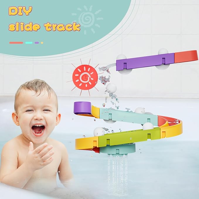 Bath Toys for Toddler 1-3, Kids Bathtub Time, Slide Wall Track for 1 2 Year Old, Dinosaur Spinning Toys 12-18 Months , Fun Birthday Gift for Baby Boys & Girls