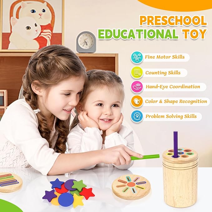 LYLIN Montessori Toys for 2 3 4 Years Old, 3 in 1 Wooden Color Sorting Toys for Toddlers, Fine Motor Skills Toys for 1-2 Years Old Sensory Development Educational Toy Girls Boys Birthday Gifts