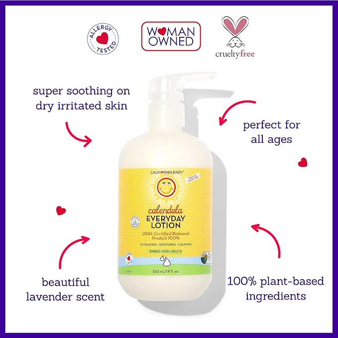 California Baby Calendula Lotion | 100% Plant-Based Moisturizer | Lavender Baby Lotion | Face Moisturizer For Dry Skin | Hypoallergenic | 19 oz.