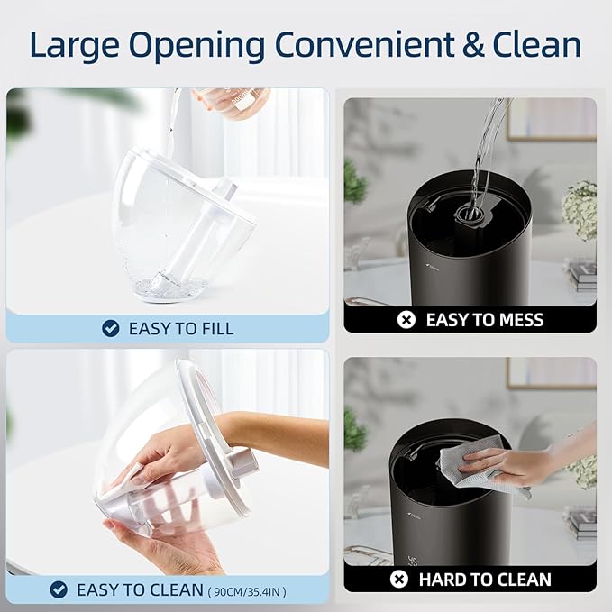 Cool Mist Humidifier for Bedroom,2L Small Humidifiers for Bedroom and Office,25dB Humidifier for Toy room and Plant,Last Up to 13H on Max Mist Setting (White Transparent)