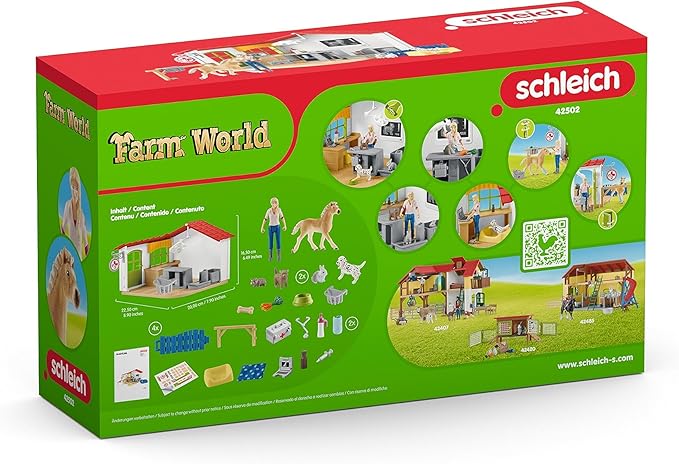 Schleich Farm World - 43 PC Veterinarian Set for Kids - Pet Veterinary Playset has Office, Vet Figurine, Horse, Dog, Cat Animal Toy and Accessories - Educational Toys for Children and Toddlers Ages 3+