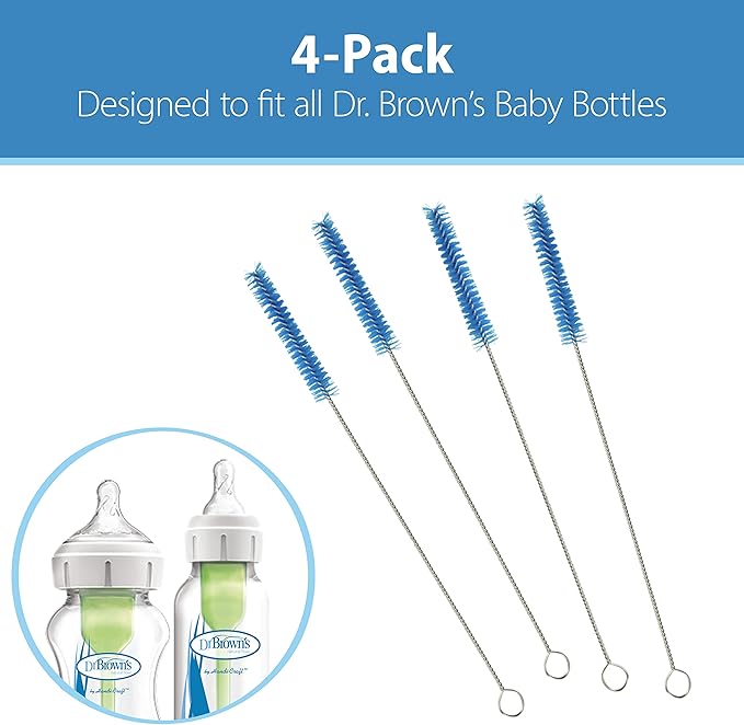Dr. Brown's Vent Cleaning Baby Bottle Brushes - 4pk and Baby Bottle Cleaning Brush with Sponge and Scrubber - Blue - 3pk