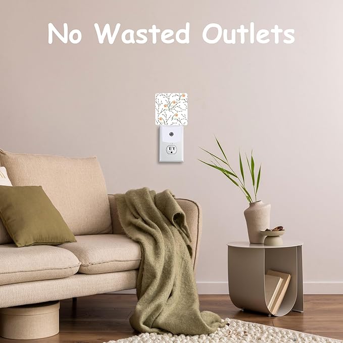 Teal Orange Robin Birds on Willow Branches Night Light for Kids Girls Boys,LED Night Light Plug into Wall with Dusk to Dawn Sensor for Room Decor,Hallway,Kitchen,Bathroom,Nursery,Stairs