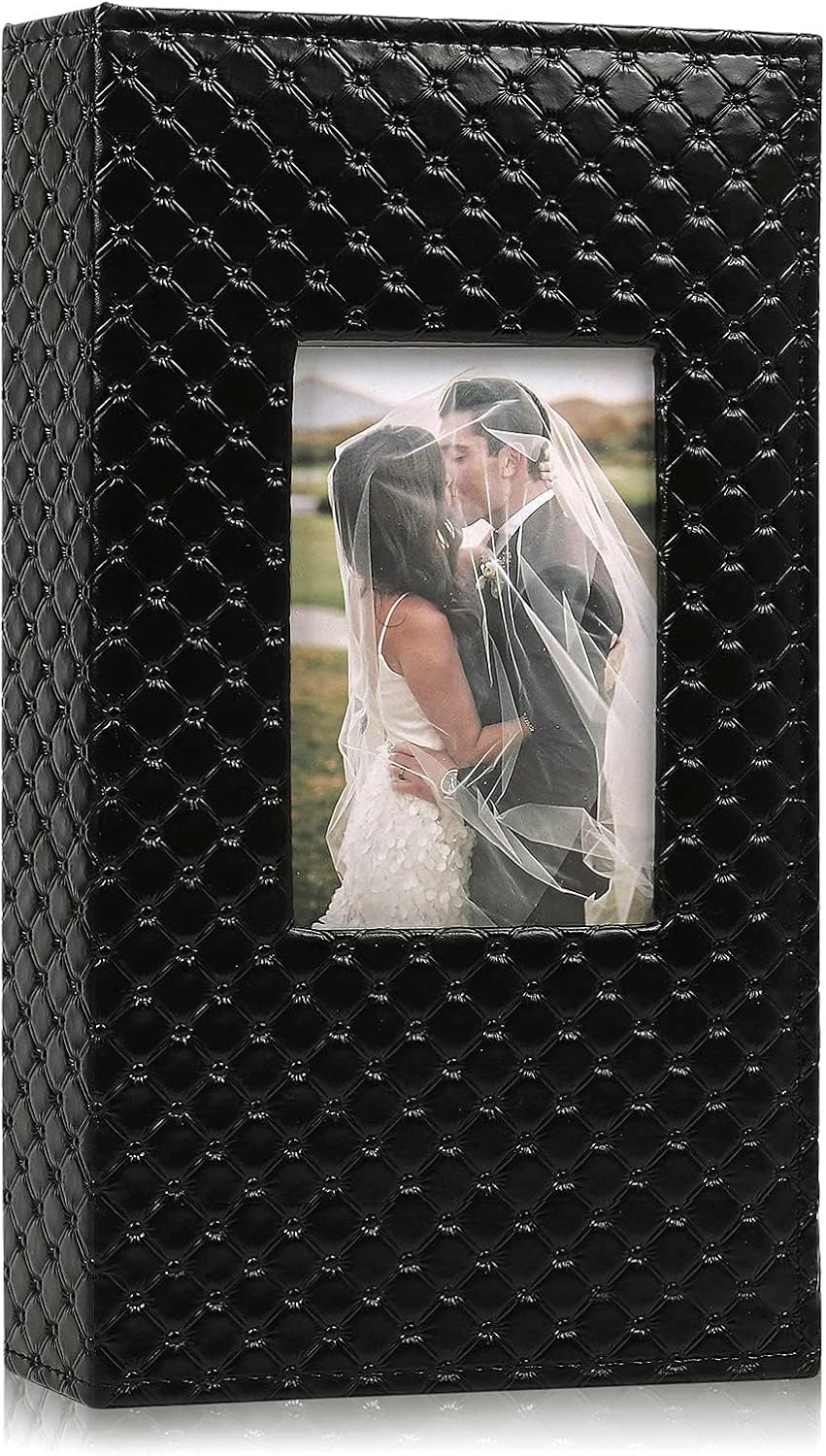 RECUTMS Photo Albums for 4x6 Photos Holds 300, 3 Per Pages Photo Picture Album PU Leather Button Grain Cover, Horizontal Photos Record Family Wedding Anniversary Baby Holiday Travel Album Black