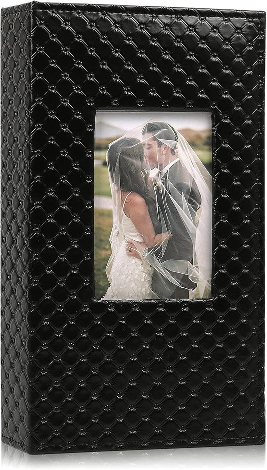 RECUTMS Photo Albums for 4x6 Photos Holds 300, 3 Per Pages Photo Picture Album PU Leather Button Grain Cover, Horizontal Photos Record Family Wedding Anniversary Baby Holiday Travel Album Black