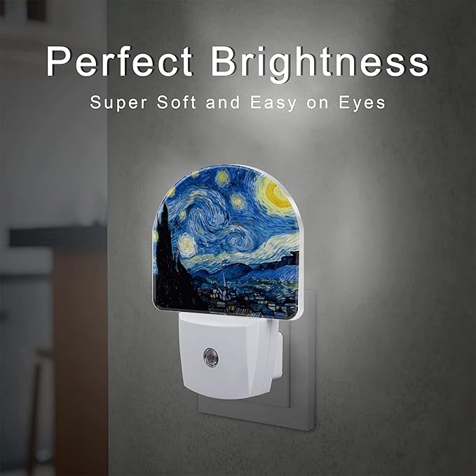 Starry Night Night Light Plug into Wall, Impressionist Oil Painting Dusk to Dawn Night Light Plug in,0.5w Energy Saving Sleep Friendly NightLight for Kids Boys Girls Home Decor