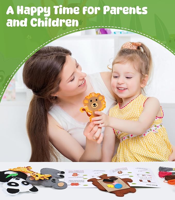 YEETIN Sewing Kit for Kids Ages 6+, Beginner Felt Sewing Craft Kit, DIY Jungle Stuffed Animals Making Set, Learn to Sew Gifts for Birthday