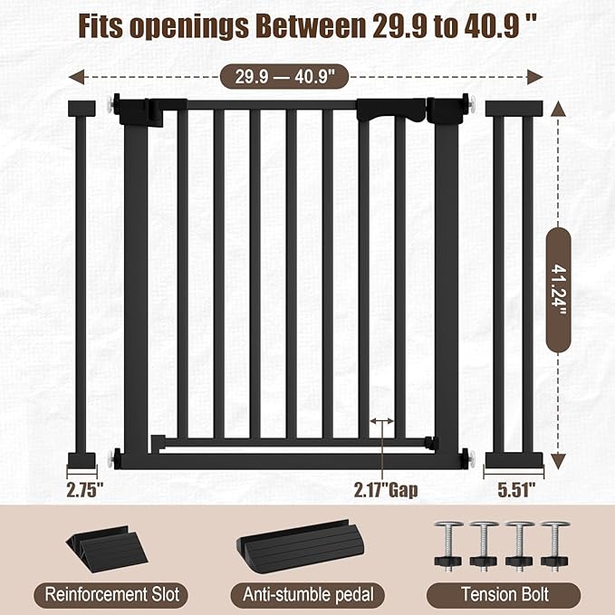41" Extra Tall Baby Gate for Big Dog No Jumping Over, 30-40.9" Wide Pet Safety Gate Indoor for Doorways No Drilling,Auto Close Child Puppy Gates for Stairways Pressure Mounted (Black)