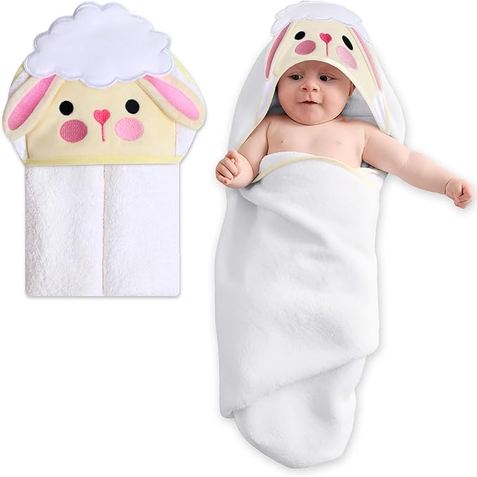 Mother's Choice Baby Hooded Towel - Large Size Cotton, Ultra-Soft & Absorbent Bath Towel for Newborns, Infants, Toddlers, Boys & Girls with Animal Hood (Sheep)