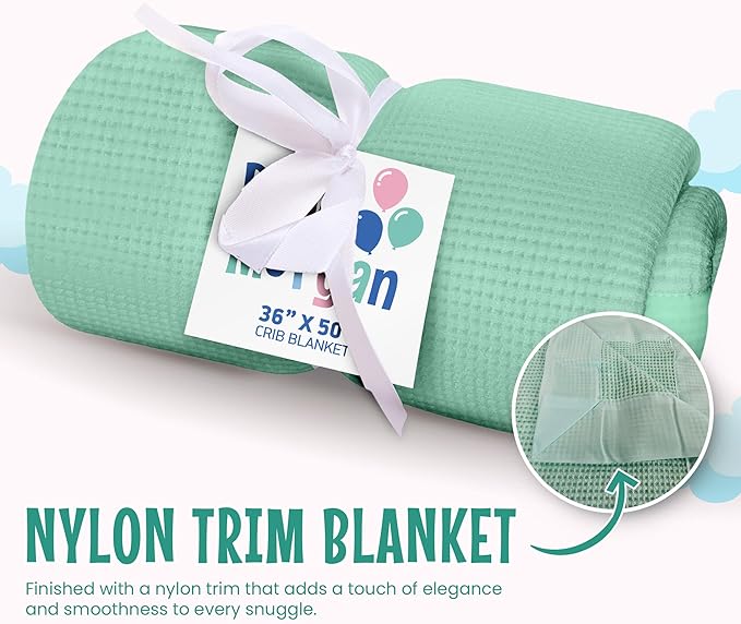 Blankets - Thermal Waffle Warm Baby Blanket for Crib - Soft and Cozy Baby Crib Blanket for Nursery, Stroller, or Naptime Comfort - Ideal Shower Gift - Mint Green, Nylon Trim (36" x 50")