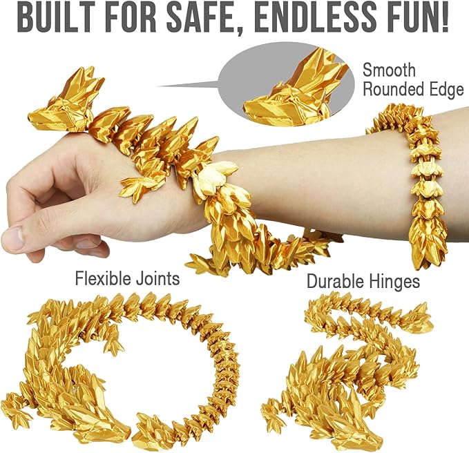 Dragon Eggs with Dragon Inside, 3D Printed Surprise Funny Gifts for Kids, Articulated Dragon Fidget Toys for Adults, Executive Desk Toys Office Room Décor (Gold, M-Size)