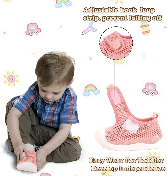 Baby First-Walking Shoes 1-4 Years Kid Shoes Trainers Toddler Infant Boys Girls Soft Sole Non Slip Cotton Canvas Mesh Breathable Lightweight TPR Material Slip-on Sneakers Outdoor