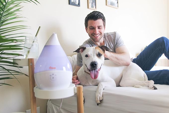 Crane Teardrop Ultrasonic Cool Mist Humidifier for Baby Nursery, 0.5 Gallon, Adjustable Settings, Essential Oil Diffuser White