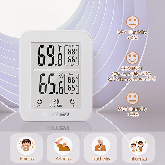 DIGITEN Digital Hygrometer Indoor Thermometer Humidity Meter Rare 360° HD E-Ink Screen Room Thermometer with Temperature and Humidity Monitor Mini Hygrometer Thermometer