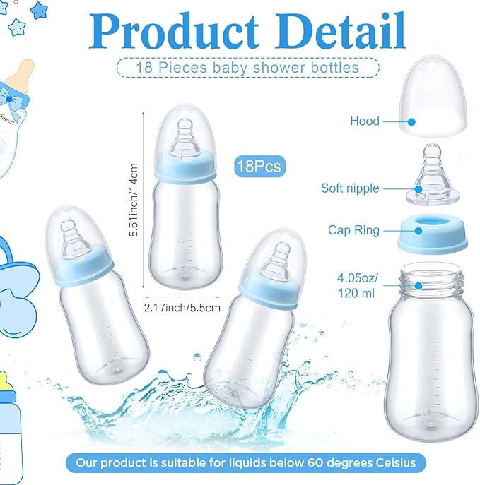 Roowest Bottle Chug Baby Shower Game Favors Including 18 Pcs Feeding Bottles with 1 Sun Theme Bottle Chug Wooden Sign for Gender Reveal Baby Shower Party Supplies